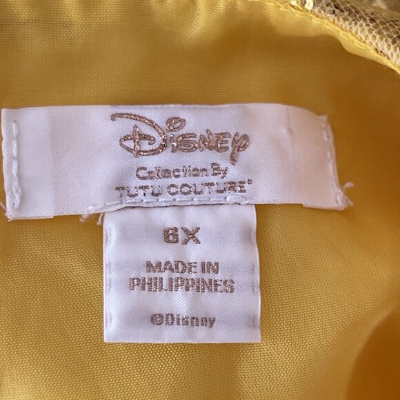 Disney Tutu Couture Girls Dress Yellow Belle Beauty & The Beast Sequins Tulle 6X - Picture 9 of 10